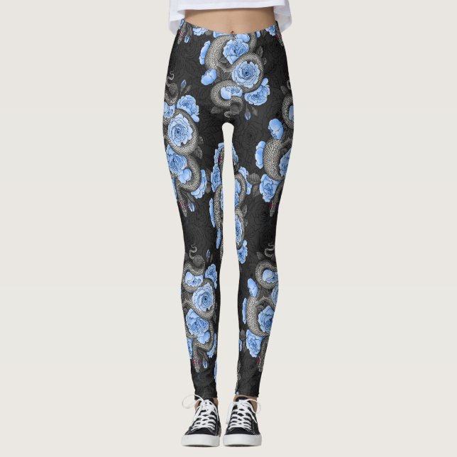 Leggings Serpientes y rosas azules (Anverso)