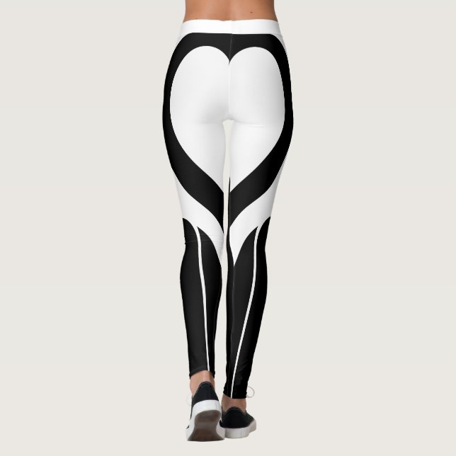 Leggings Sexy Black White Heart Butt Gym Activewear (Reverso)
