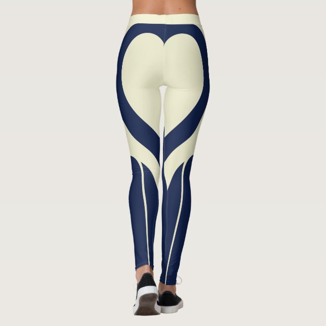 Leggings Sexy Navy Blue Cream Heart Butt Activewear (Reverso)