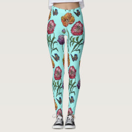 Leggings Shabby Poppy Red Purple sobre el arte turquesa Aqu
