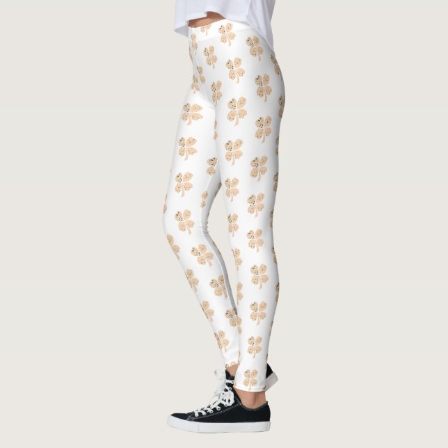 Leggings Shamrock Clover Pattern Beige St Patrick's Day (Izquierda)