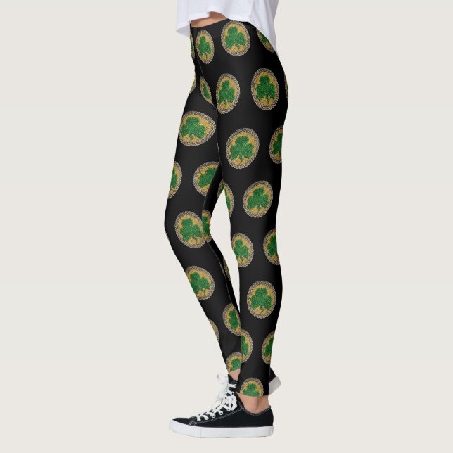 Leggings Shamrock de oro en piernas de nudos celtas (Izquierda)