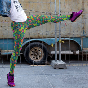 Leggings Shamrock, flores y arcos de lluvia San Patricio