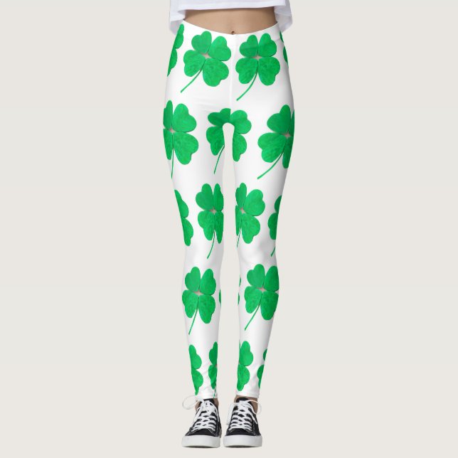 Leggings Shamrock Irish Green St Patricks Day White (Anverso)