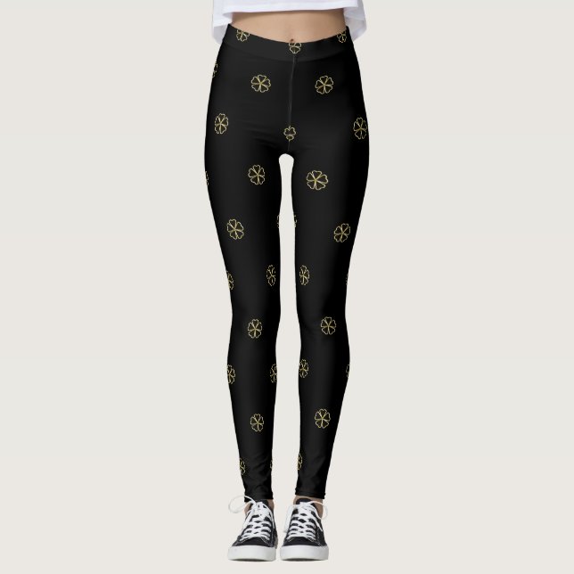 Leggings Shamrock irlandés adorable, negro (Anverso)