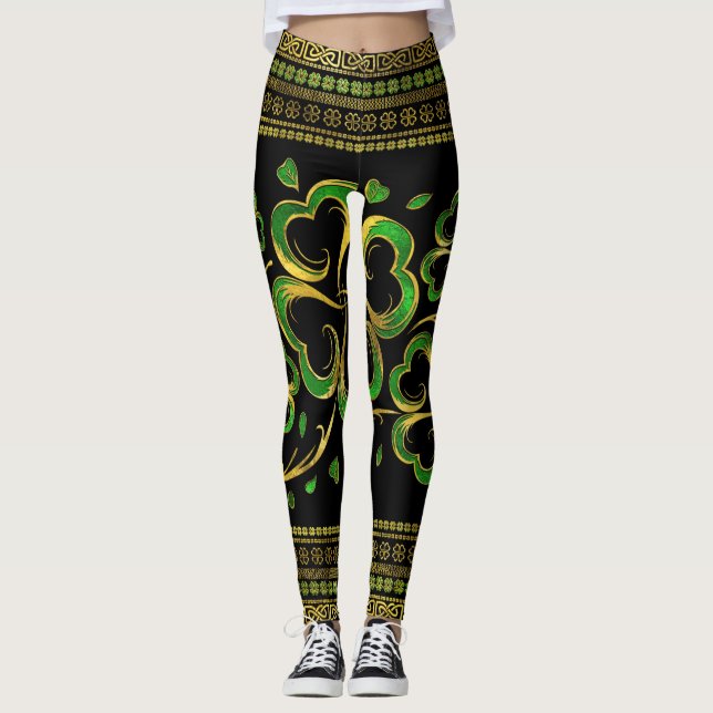 Leggings Shamrock irlandés con cuatro hojas de trono (Anverso)