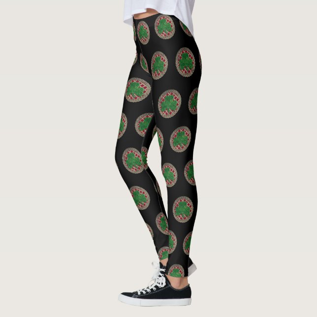 Leggings Shamrock Rojo Sobre Las Leyendas De Los Nudos Celt (Izquierda)