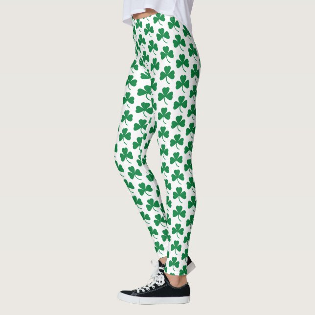 Leggings Shamrock verde en blanco, Día de San Patricio (Izquierda)