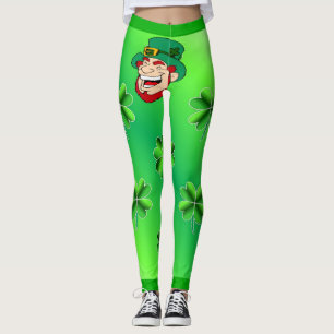 Leggings Shamrock y Leprechaun Brillante Corazón Verde