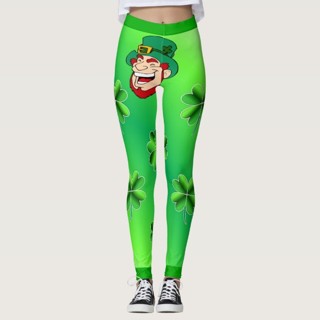 Leggings Shamrock y Leprechaun Brillante Corazón Verde (Anverso)