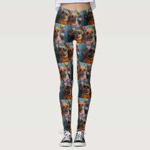Leggings Shar Pei con Corazones Rosas Día de San Valentín
