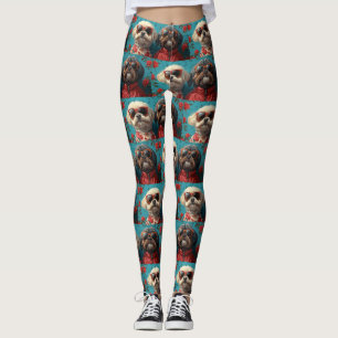 Leggings Shih Tzu con Rosas del Corazón Día de San Valentín