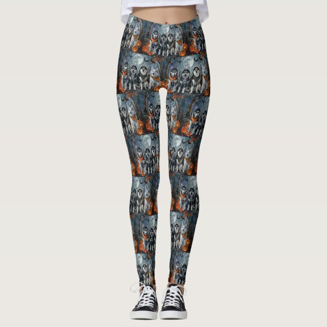 Leggings Siberian Husky Halloween Espeluznante  (Anverso)