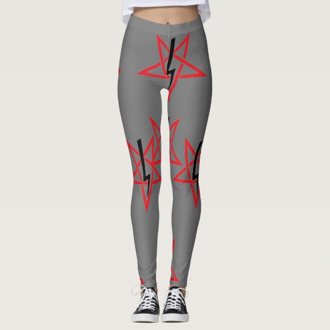 Leggings Sigilia roja y negra de Anton LaVey en gris (Anverso)