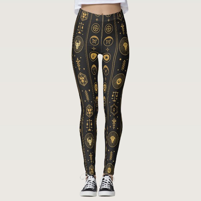 Leggings Signo Zodiacal de Oro Negro (1) (Anverso)