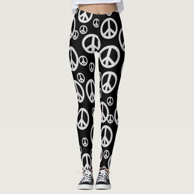 Leggings Signos de la paz blancos y negros (Anverso)