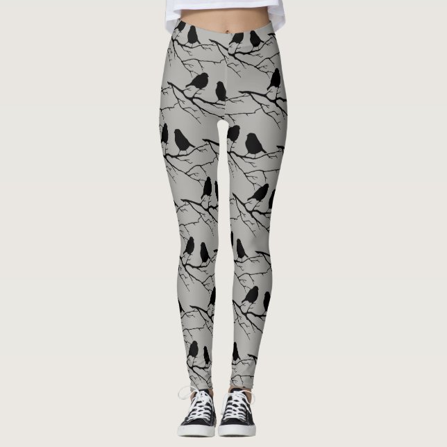 Leggings Silhouette de pájaro negro, arte de pájaro (Anverso)