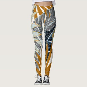 Leggings Silhouette Golden Tropical Leaves