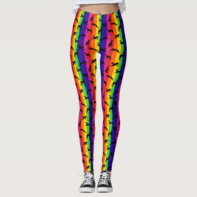 Leggings Silhouettes de Greyhound sobre el arcoiris (Anverso)