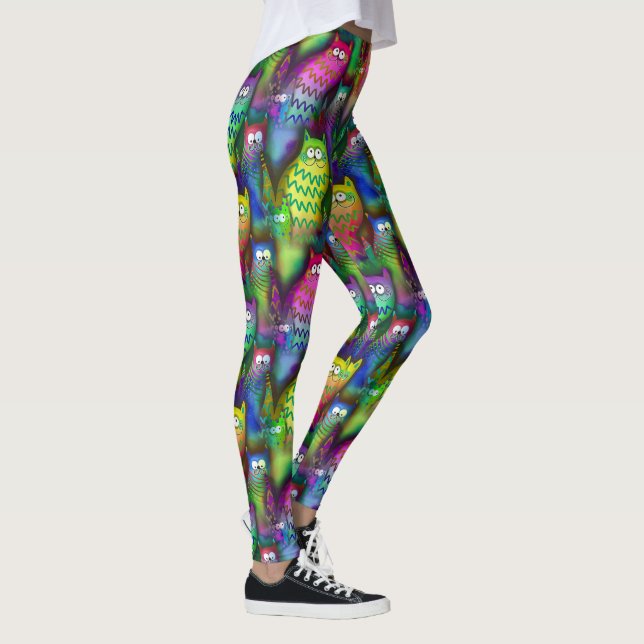 Leggings Silly Cats coloridos de alta calidad para mujeres (Derecha)