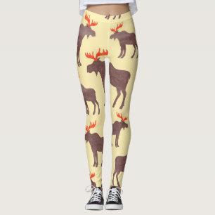 Leggings Silueta de alce de época, patrón de acuarela