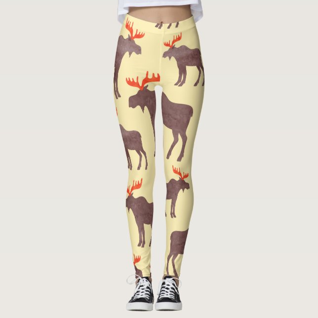 Leggings Silueta de alce de época, patrón de acuarela (Anverso)