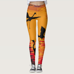 Leggings Silueta de cigüeñas con puesta de sol: la colorida