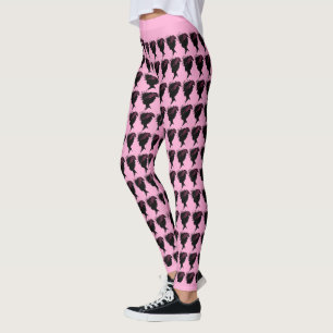 Leggings Silueta negra victoriana dama cabeza Gorra rosa