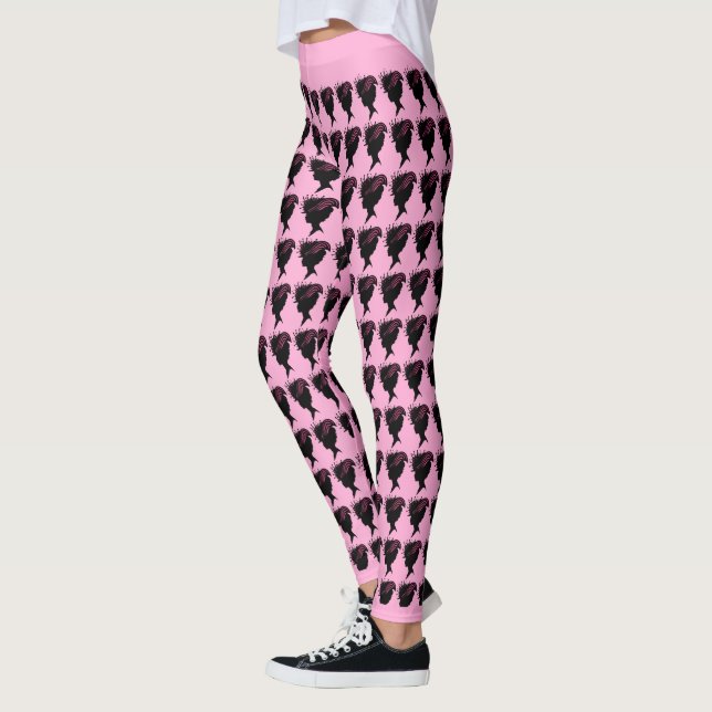 Leggings Silueta negra victoriana dama cabeza Gorra rosa (Izquierda)
