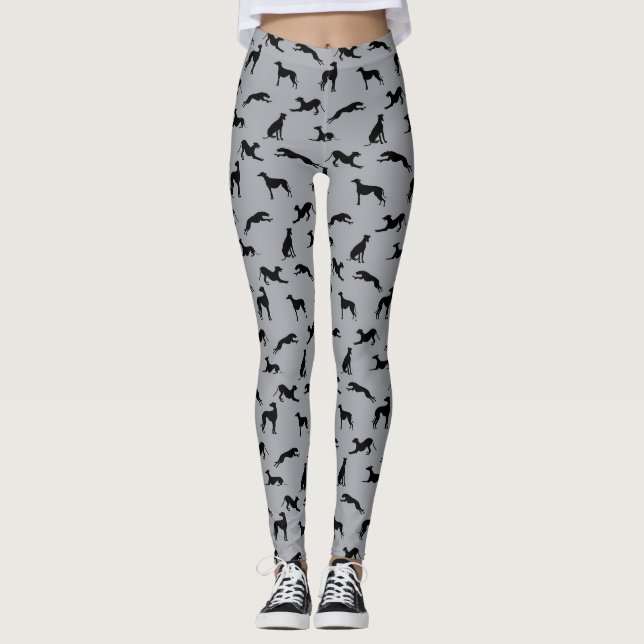 Leggings Siluetas de Greyhound negras en gris (Anverso)