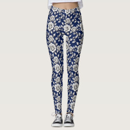Leggings Silver And White Roses