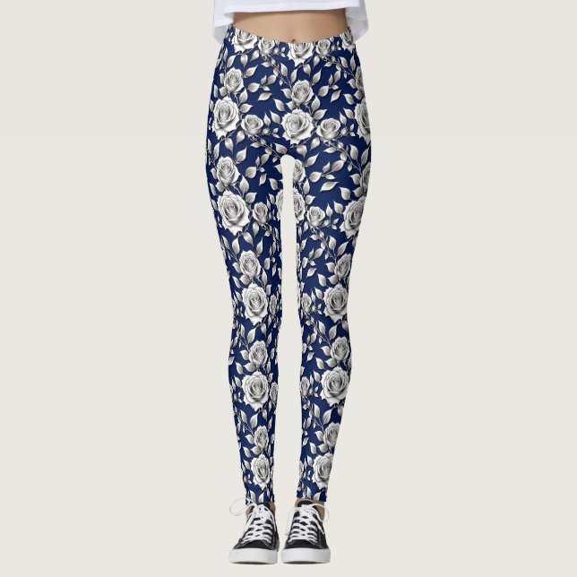 Leggings Silver And White Roses (Anverso)