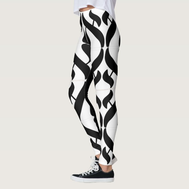 Leggings Símbolo Aleph de Reflexión en Blanco y Negro (Izquierda)