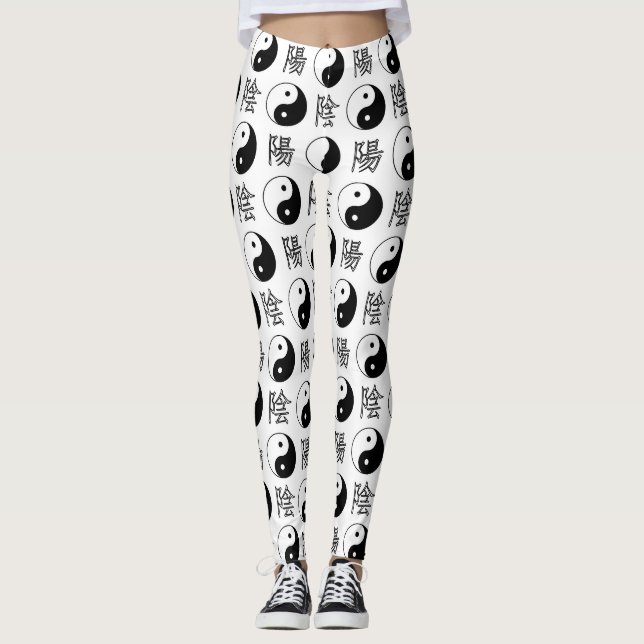 Leggings Símbolo blanco de Yinyang patrón chino (Anverso)