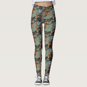 Leggings Símbolo chino de pescado Leyendas marrones y turqu
