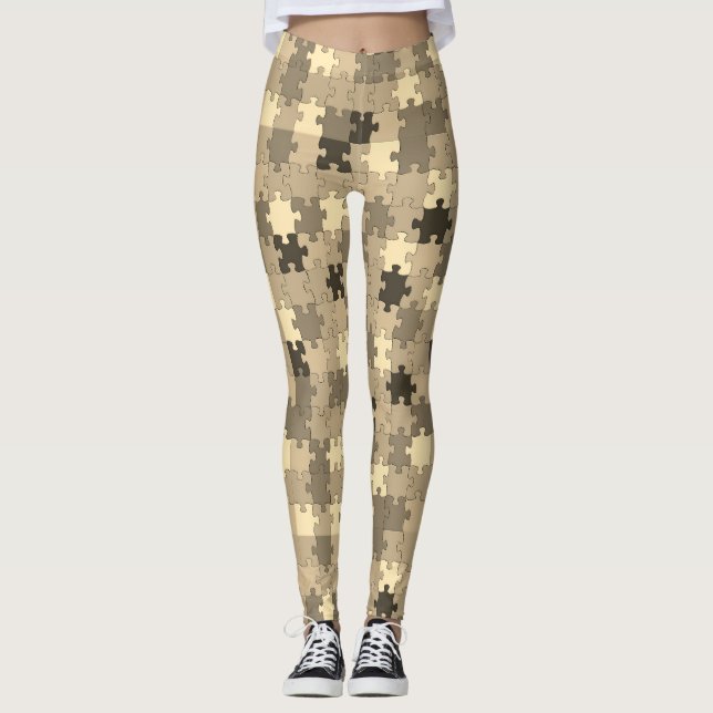 Leggings Símbolo de autismo rompecabezas Pieces Sepia (Anverso)