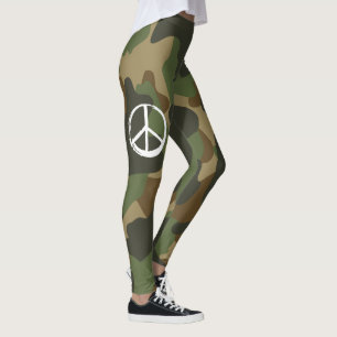 Leggings Símbolo de PAZ Rótulo Camuflaje verde hippie contr