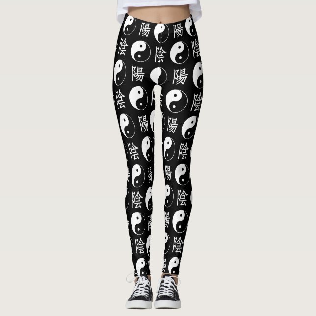 Leggings Símbolo de Yinyang negro patrón de texto chino (Anverso)