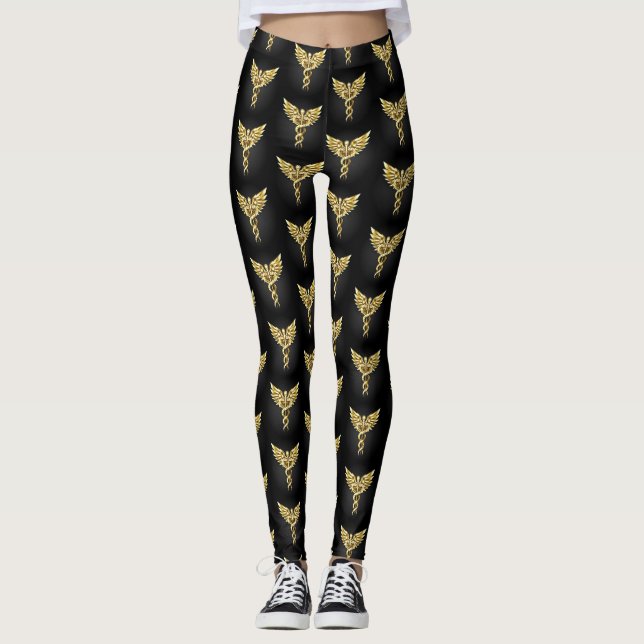 Leggings Símbolo poligonal de oro Caduceus (Anverso)