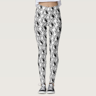Leggings Símbolo Yin & Yang en estilo de tatuaje en blanco