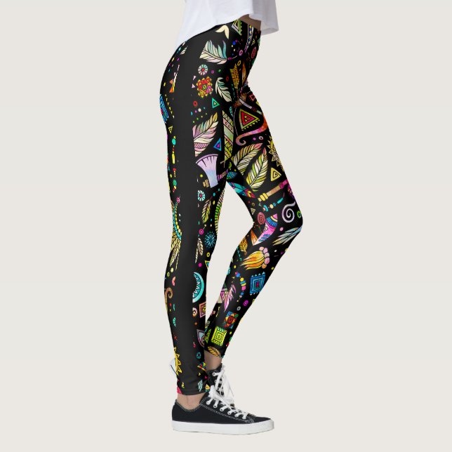 Leggings Símbolos aztecos coloridos Patrón sin inconvenient (Derecha)