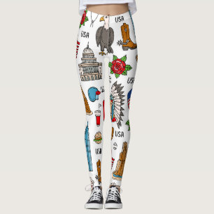 Leggings Símbolos de EE.UU. Vintage Seamless Pattern