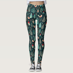 Leggings Símbolos de Navidades coloridos y patrón de pájaro