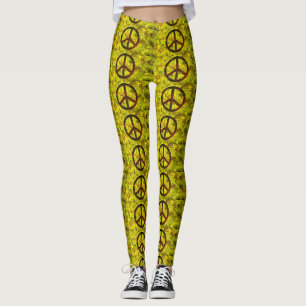 Leggings símbolos de paz jirones amarillos