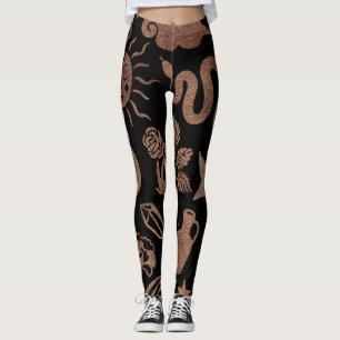 Leggings Símbolos místicos: serpiente, sol, luna.