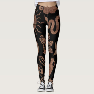 Leggings Símbolos místicos: serpiente, sol, luna.