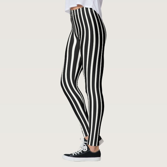 Leggings  Simple Classic Black and White Vertical Striped (Izquierda)