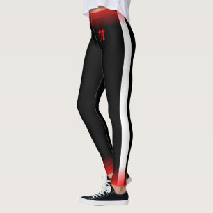 Leggings Simple franja blanca en negro con texto rojo y T&T