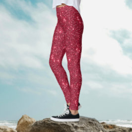 Leggings Simple Lujo Royal Rojo Brillo Patrón Purpurina