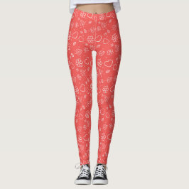 Leggings Simple Outlined Hearts and Leaves